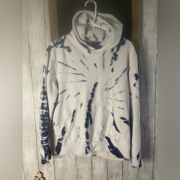 Polo Ralph Lauren Tops - Polo Ralph Lauren Hoodie Men Small Blue White Sweatshirt Sweater Tie Dye Pony